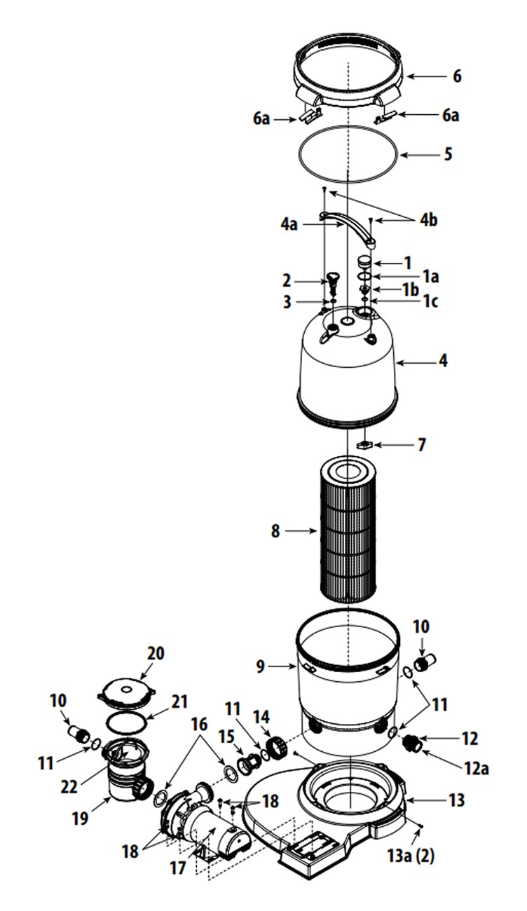 Waterway ClearWater II Above Ground Pool Cartridge Standard Filter System | 1HP 2-Speed Pump 75 Sq. Ft. Filter | 3' Twist Lock Cord | 522-5107-3S Parts Schematic