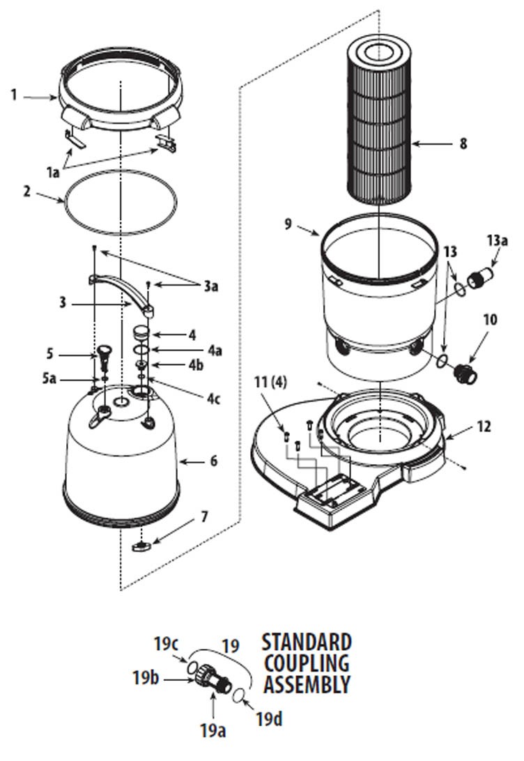 Waterway ClearWater II Above Ground Pool Standard Cartridge Filter System without Pump | 75 Sq. Ft. Filter | 520-5107 Parts Schematic