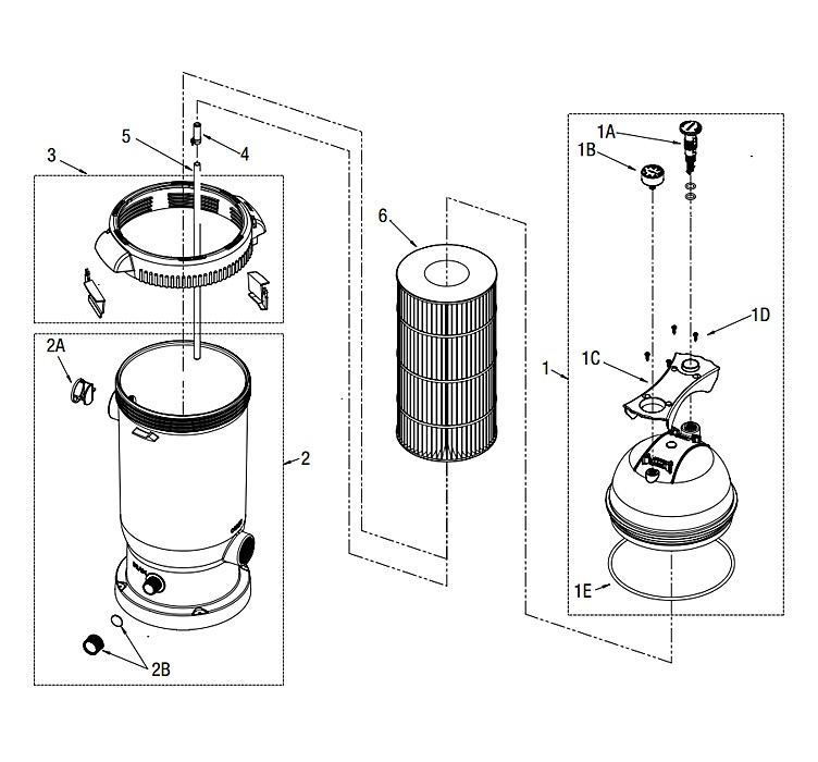 Waterway ProClean Plus Inground Pool Single Cartridge System | 1HP Hi-Flo II 2-Speed Pump 75 Sq. Ft. Filter | 522-6000-6S Parts Schematic