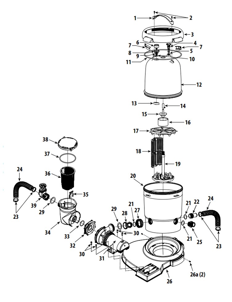 Waterway ClearWater II Above Ground Pool D.E. Deluxe Filter System | 1HP Pump 12 Sq. Ft. Filter | 3' Twist Lock Cord | FDS044107-3S Parts Schematic