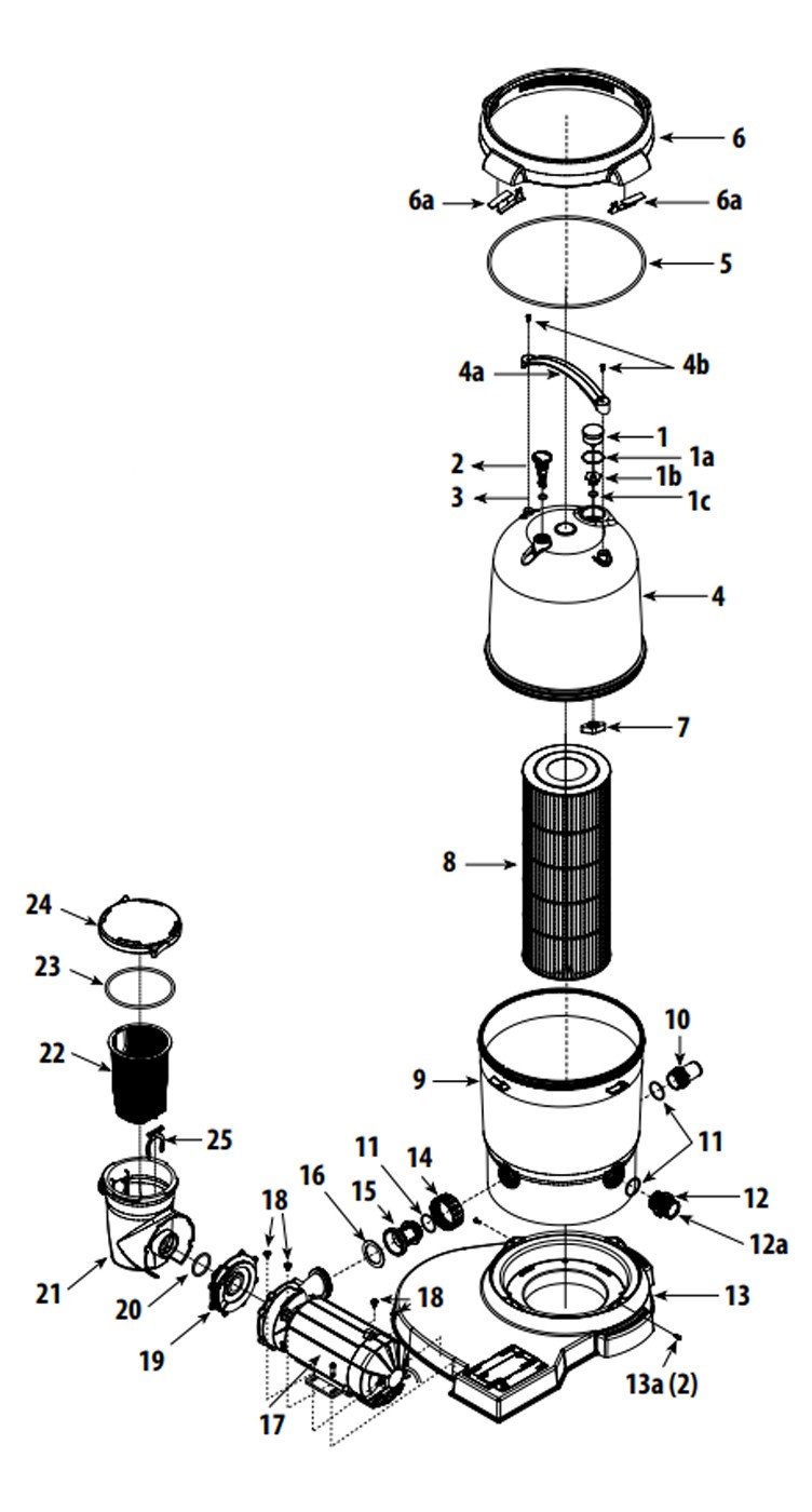 Waterway CSA ClearWater II Above Ground Pool D.E. Deluxe Filter System | 1HP Pump 12 Sq. Ft. Filter | FDSC04410-25S Parts Schematic