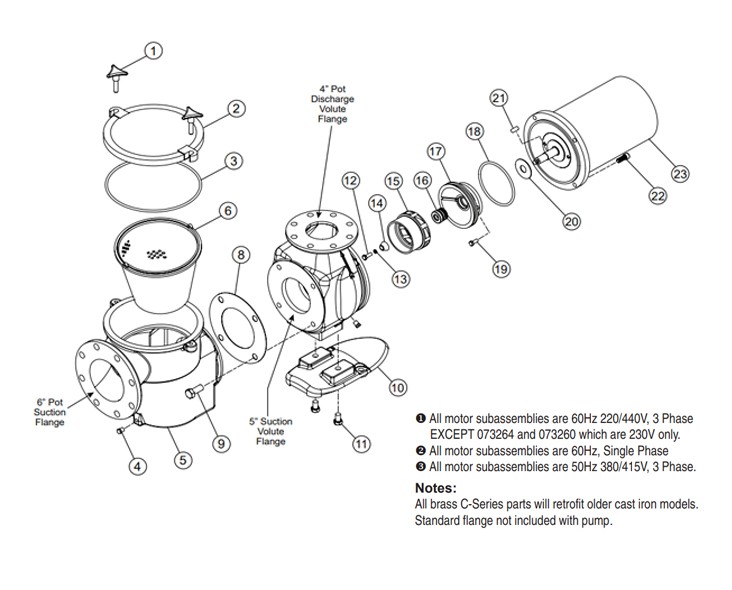 Pentair C Series 7-1/2HP Standard Efficiency Single-Phase Commercial Bronze Pump High Head | 200/208V 60 Hertz | CH-75 | 348005 Parts Schematic