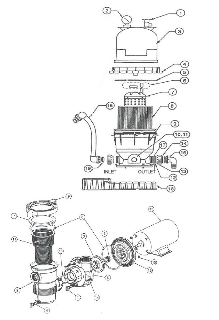 Pentair Clean and Clear Above Ground Pool Cartridge Filter System | 150 Sq Ft | 2HP Pump 3' Cord | PNCC0150OP1160 Parts Schematic