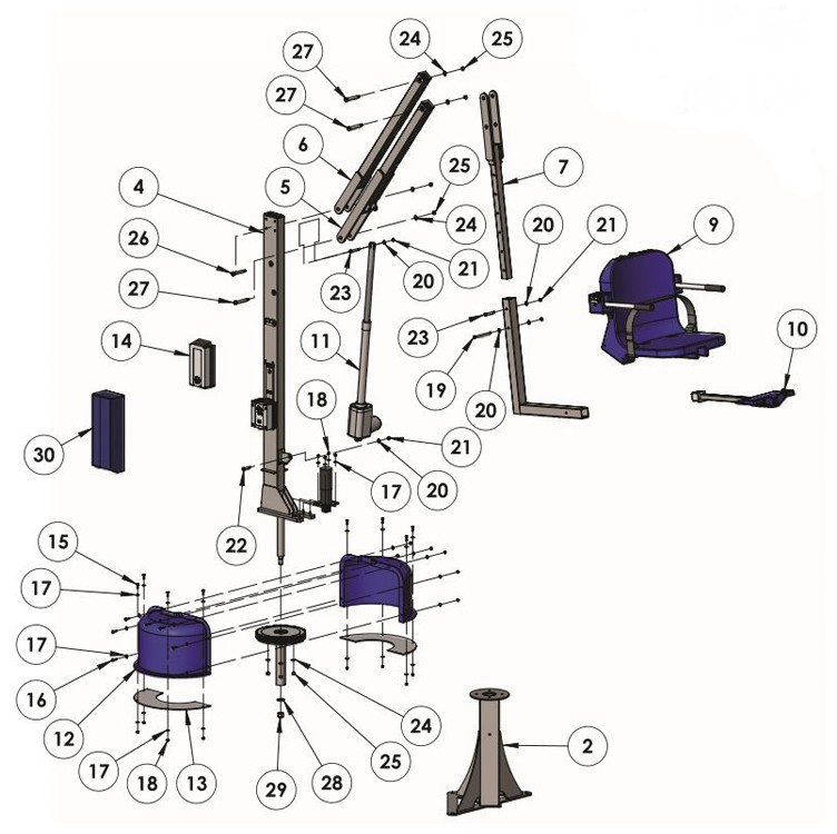 Aqua Creek Spa Lift Elite | No Anchor | White with Tan Seat | F-006SLE-T Parts Schematic