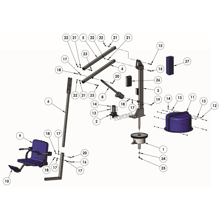 Aqua Creek Revolution Pool Lift with Spa Arm | No Anchor | White Powder Coat with White Seat | F-702RLNA-SPA-W Parts Schematic