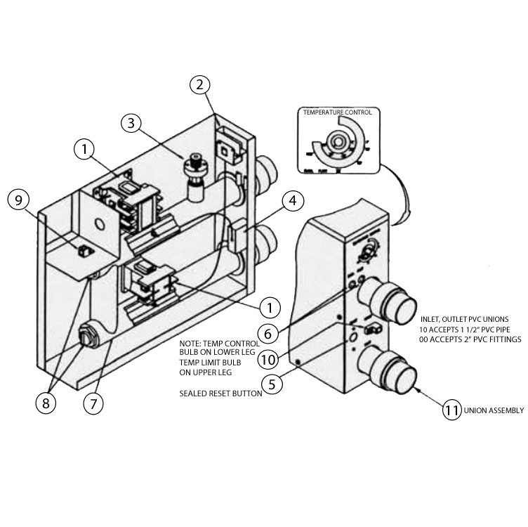 Coates 11KW 240V  Electric Spa Heater | 12411ST Parts Schematic