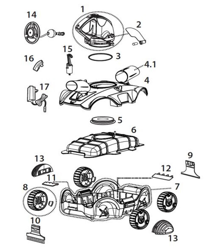 Hayward AquaVac 250Li Cordless Robotic Pool Cleaner | W3RCH200CU Parts Schematic