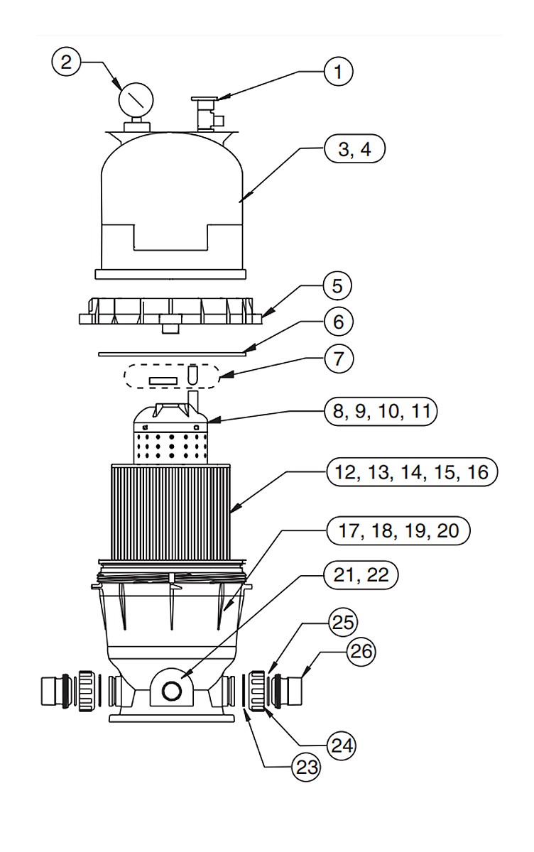 Pentair Clean and Clear Above Ground Pool Cartridge Filter System | 150 Sq Ft | 1HP Pump 3' Cord | 6' Hose Kit |  EC-PNCC0150OE1160 Parts Schematic