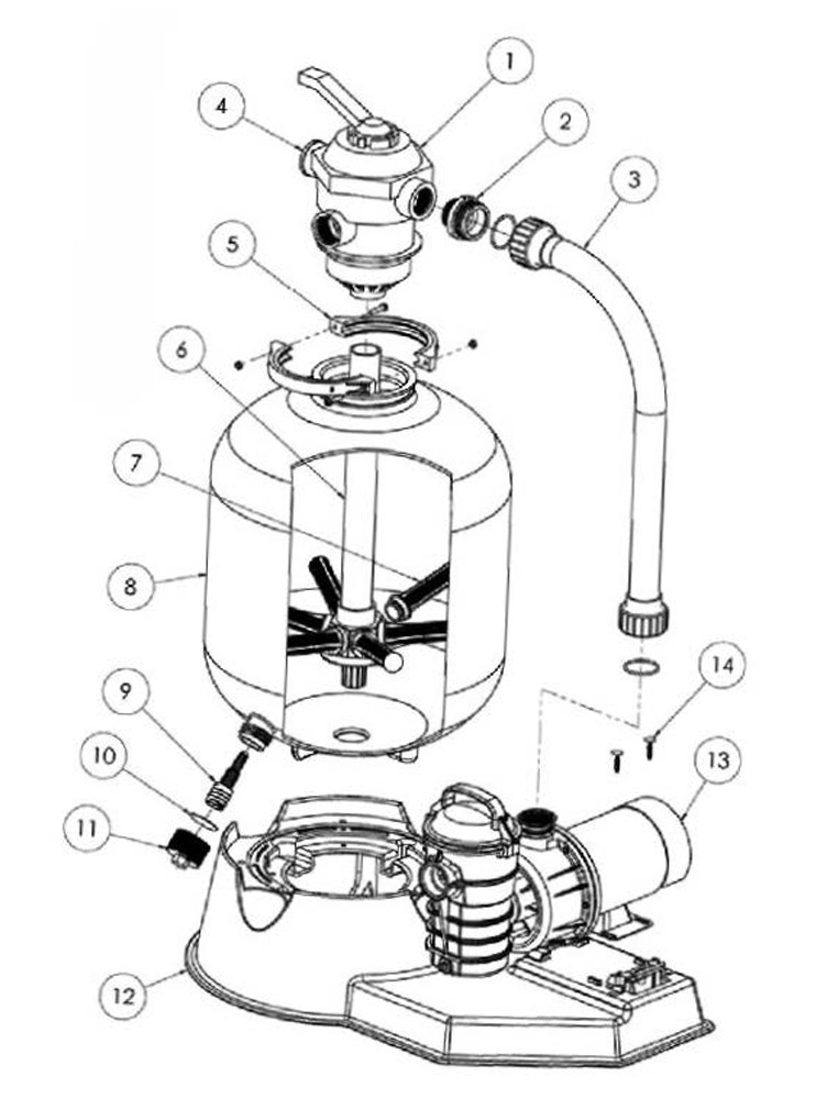 Pentair Sand Dollar SD40 Above Ground Pool Sand Filter System | 19" Filter 1.5HP Pump | 3' NEMA Cord | 6' Hose Kit | PNSD0040DO1160 Parts Schematic