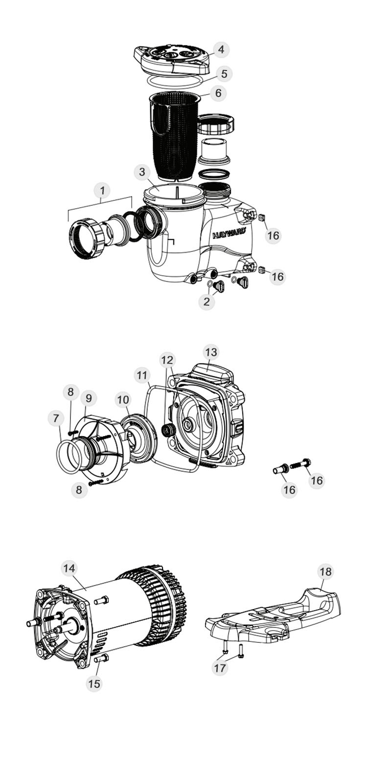 Hayward XE Series MaxFlo Ultra-High Efficiency Variable Speed Pool Pump | 1.65 Total HP 230V/115V | W3SP2310X15XE Parts Schematic