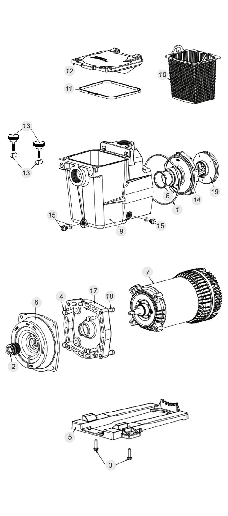 Hayward XE Series Super Pump Ultra-High Efficiency Variable Speed Pool Pump | 1.65 Total HP 230/115V | W3SP2610X15XE Parts Schematic