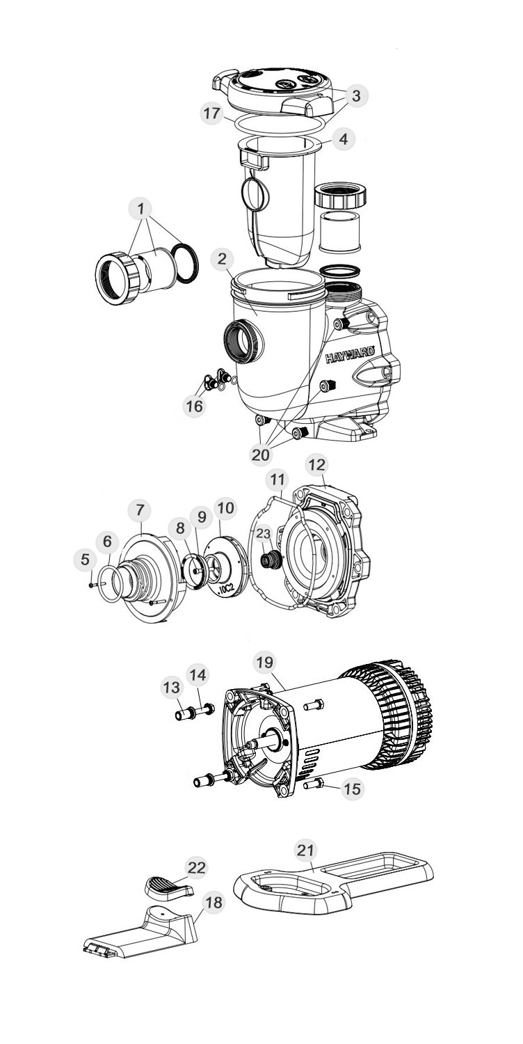 Hayward XE Series TriStar Ultra-High Efficiency Variable Speed Pool Pump | 1.85 Total HP 230V/115V | W3SP3210X15XE Parts Schematic