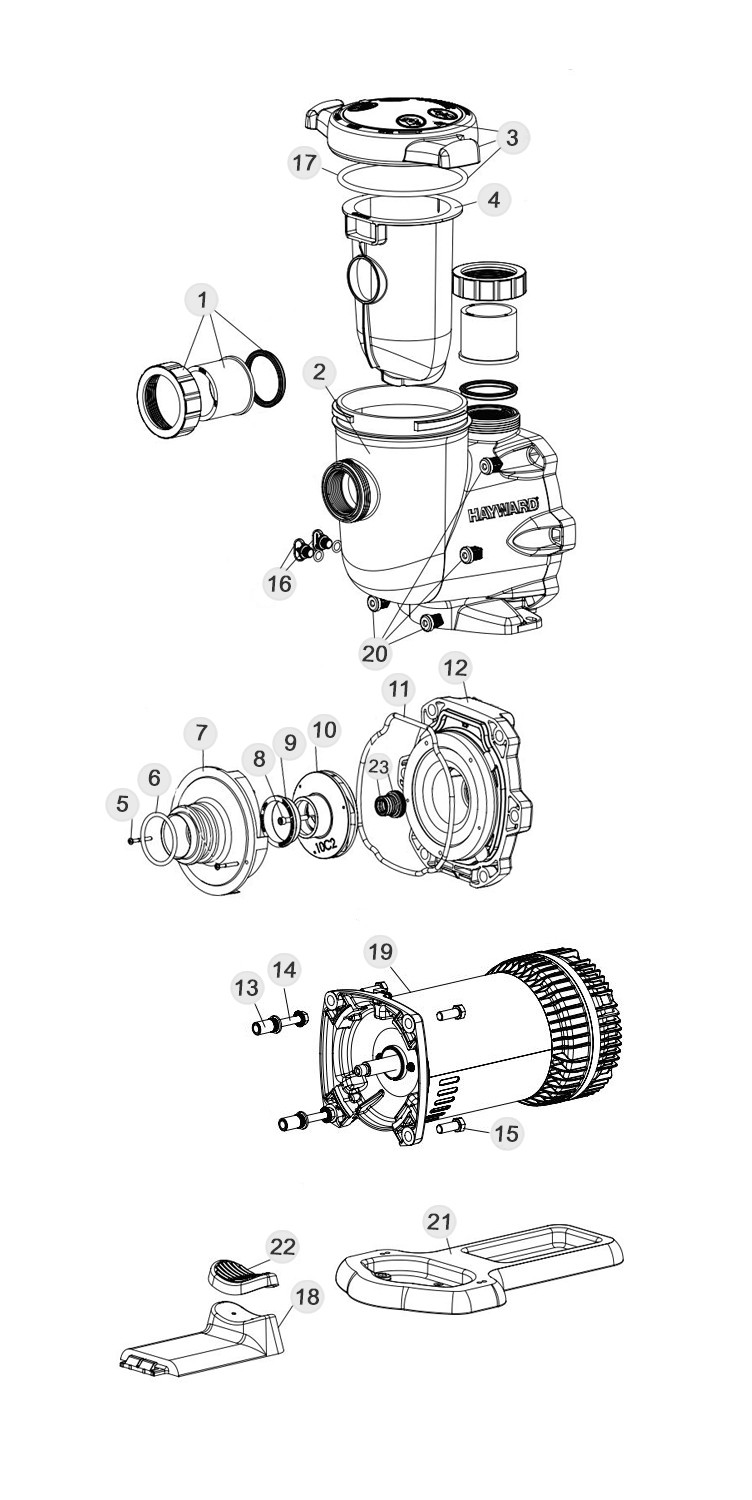 Hayward XE Series TriStar Ultra-High Efficiency Variable Speed Pool Pump | 2.25 Total HP 230V/115V | W3SP3215X20XE Parts Schematic