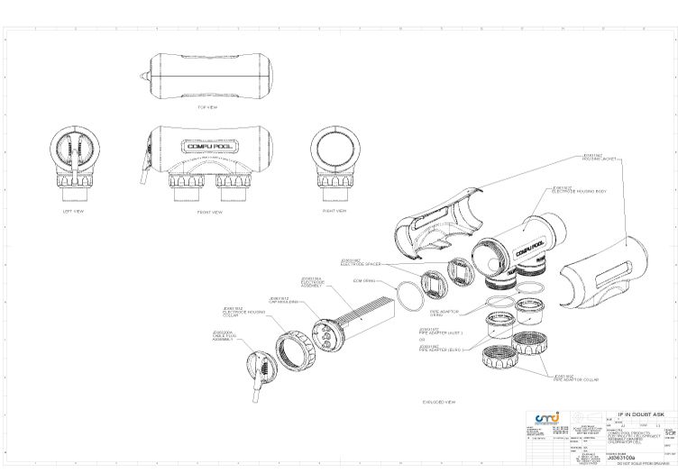 CompuPool Replacement Salt Cell Electrode for CPSC16 | 4-Blade for up to 20,000 Gallons | JD363130B Parts Schematic