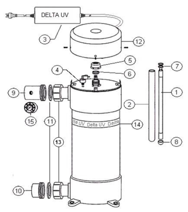 Delta Ultraviolet UV Sanitizer ES Series | ES-80 | 80 GPM | 35-08644 38-08644 | 1000-2296 Parts Schematic