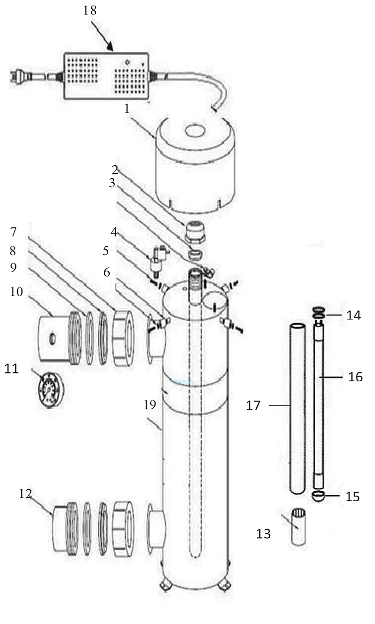 Delta Ultraviolet Sanitizer/Clarifier System EP Series | EP-5 | Stainless Steel | 26 GPM 120V | 35-08145 35-08150 Parts Schematic