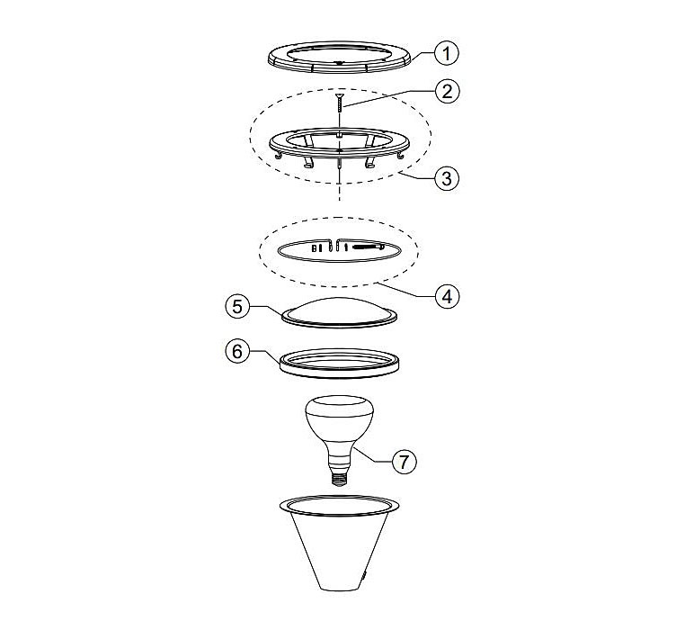 Pentair Amerlite Pool Light for Inground Pools with Stainless Steel Facering | 300W 120V 200' Cord | 78927900 Parts Schematic