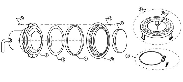 Pentair AquaLight® Inground Pool Light w/Stainless Steel Face Ring with 15' Cord | 77181100 Parts Schematic