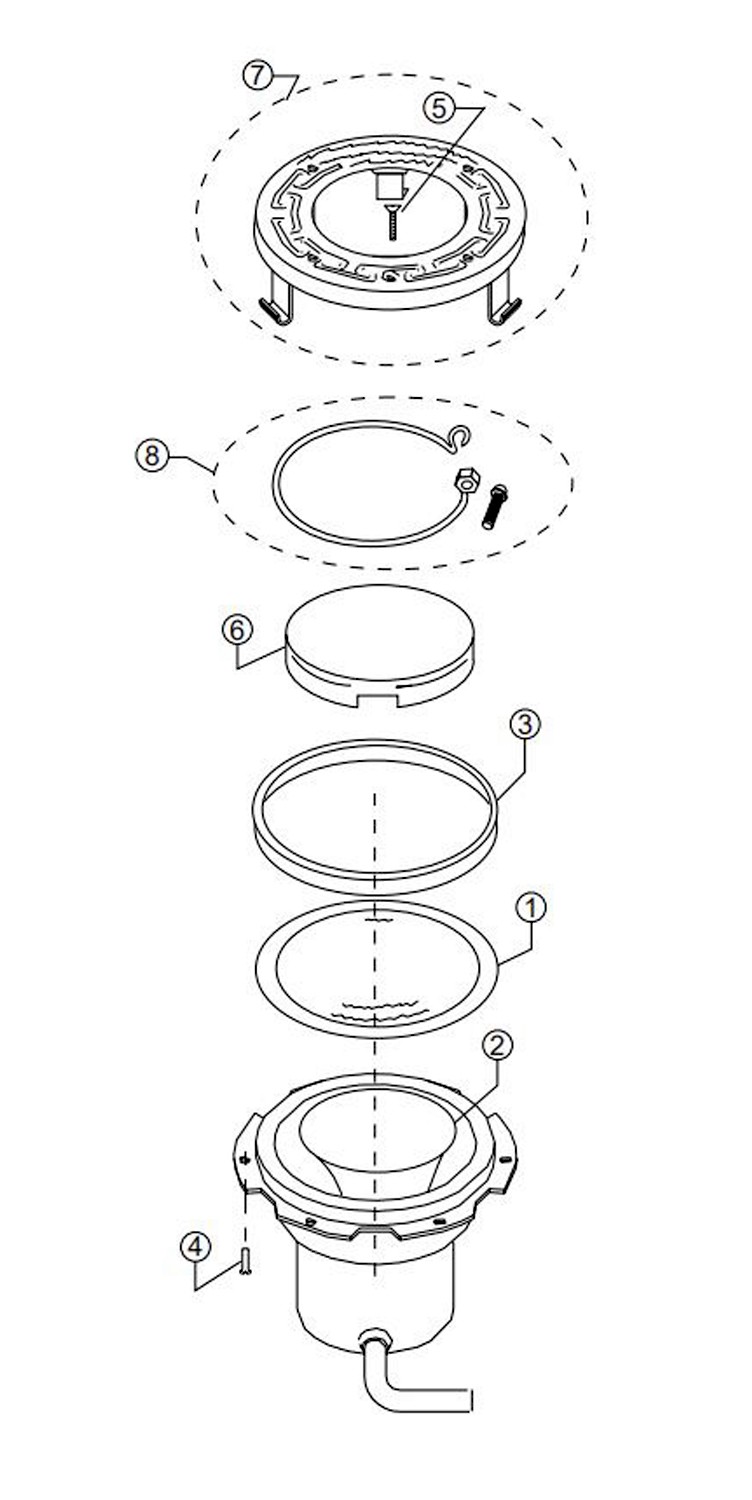 Pentair SpaBrite Spa Light for Inground Spas Stainless Steel Facering | 60W, 120V, 50' Cord | 78106100 Parts Schematic