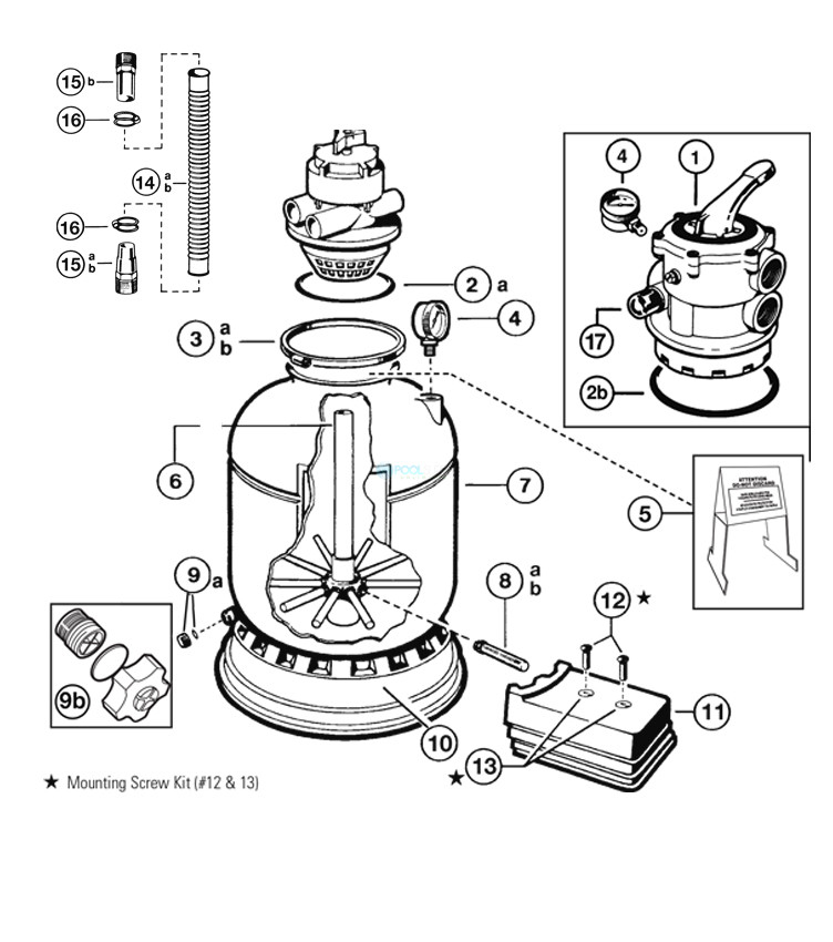 Hayward Pro Series Sand Filter with 4-Way Valve 14" | S144T Parts Schematic