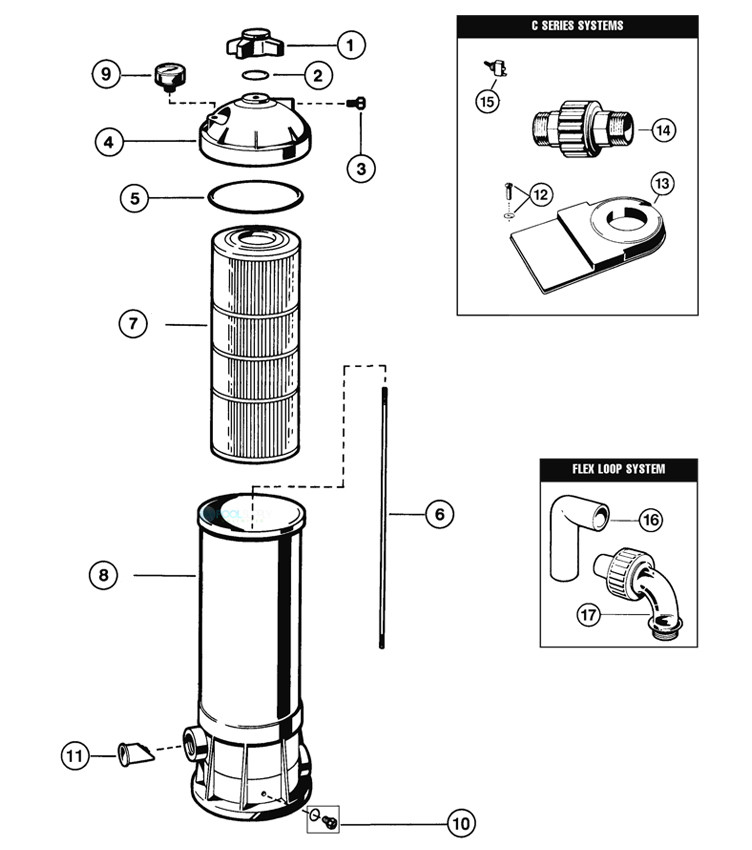 Hayward Star Clear Above Ground Pool Filter Cartridge with 1.5" Female Thread | 25 sq. ft. | C250 Parts Schematic