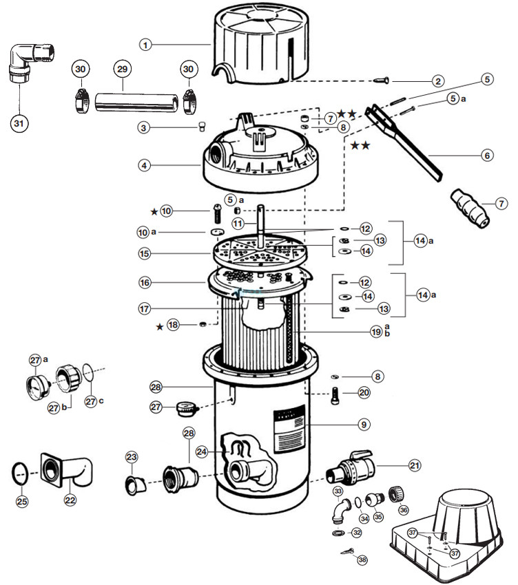 Hayward D.E. Perflex Extended Cycle Above Ground Pool Filter | 34 sq. ft. | 68 GPM | EC65A Parts Schematic