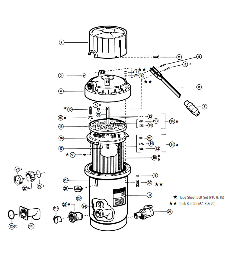 Hayward D.E. Perflex Extended Cycle Pool Filter | 40 sq. ft. | 80 GPM | W3EC75A Parts Schematic