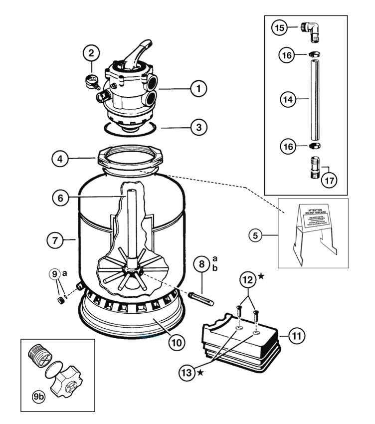 Hayward Pro Series Sand Filter with Top Mount Valve 16" | S166T Parts Schematic