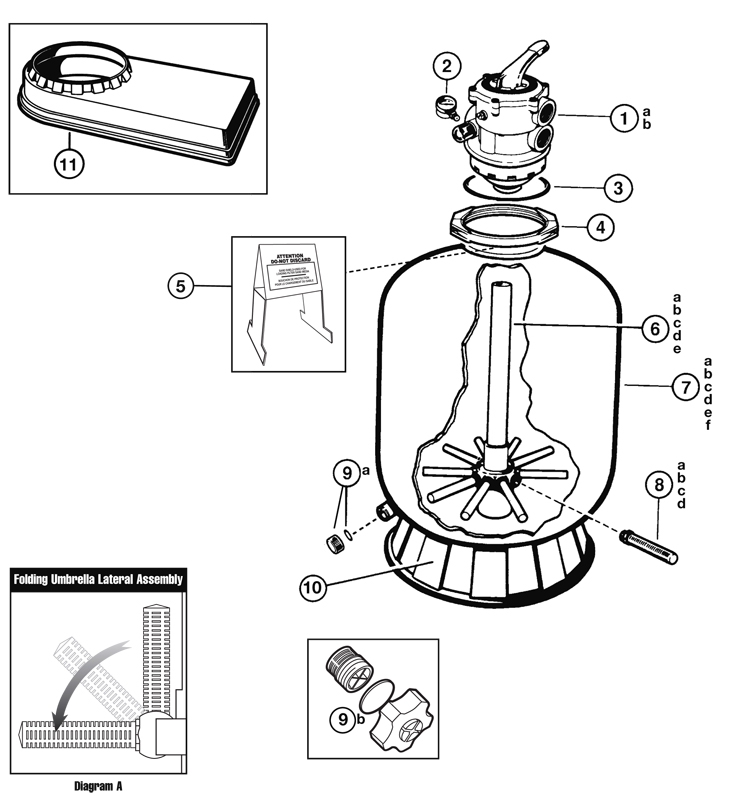 Hayward Pro Series Top Mount Sand Filter 18" Tank Includes Top Mount 1.5" Threaded Vari-Flo Valve | S180T Parts Schematic