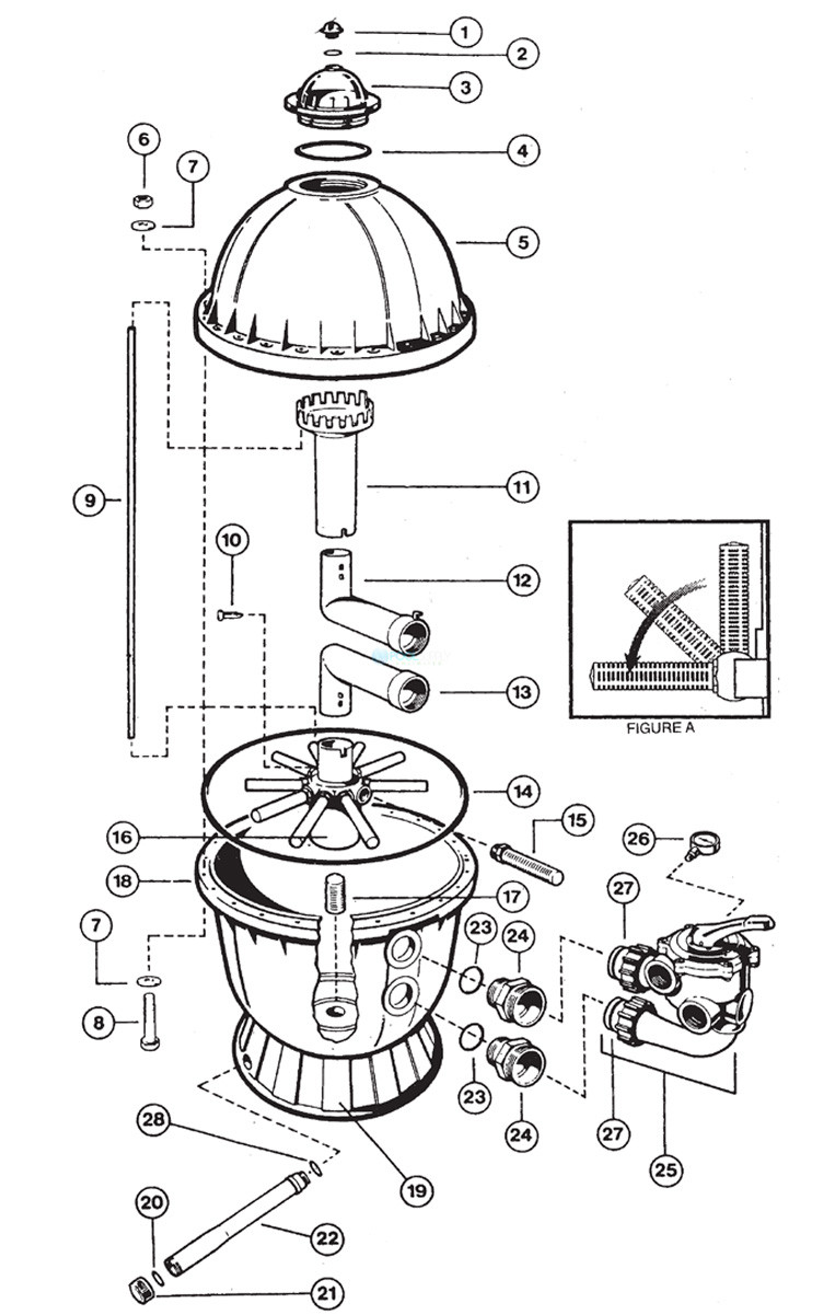 Hayward S200 High-Rate Sand Filter Side Mount Valve 20" | W3S200 Parts Schematic