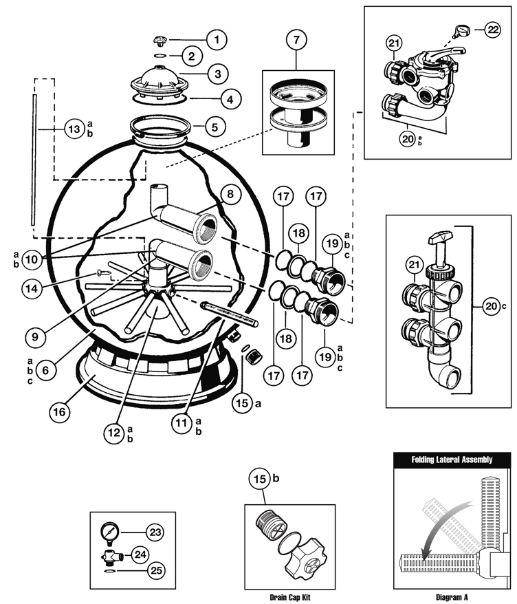 Hayward Pro Series Plus Side Mount Sand Filter w/ 36" Tank (Requires Backwash Valve - Not Included)  | S360SX Parts Schematic