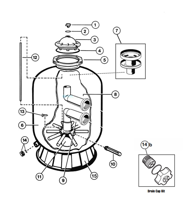 Hayward Pro High-Rate Sand Filter without Valve | 24" | Side Mount | S244SLV Parts Schematic