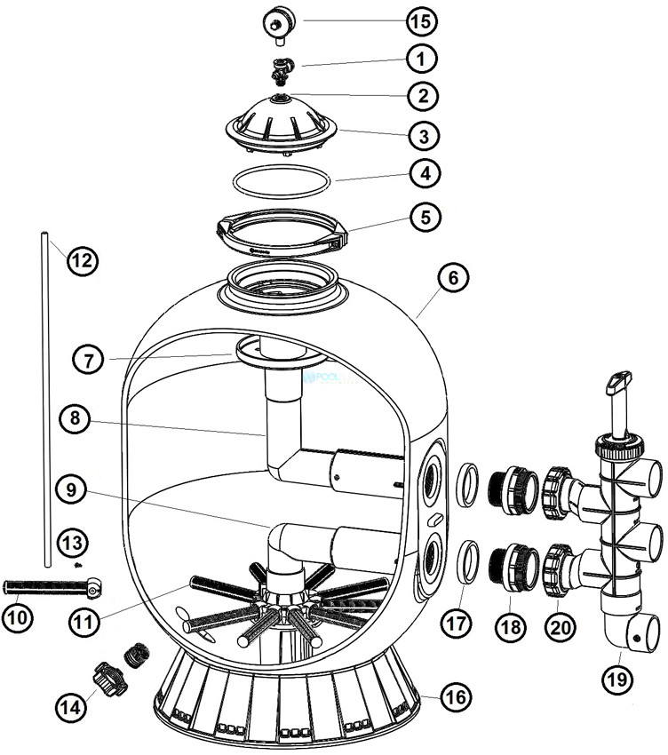 Hayward Pro Series Sand Filter 24" Side Mount with 2" Slide Valve | S244SV Parts Schematic