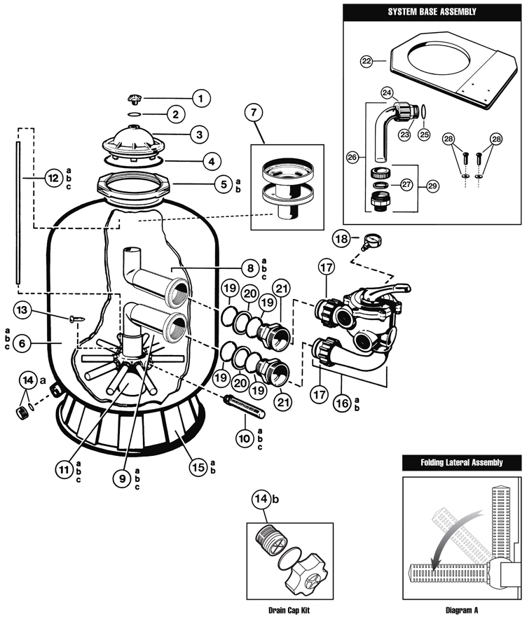 Hayward Pro Series Side Mount Sand Filter 30 inch Tank | Backwash Valve Required | W3S310S Parts Schematic