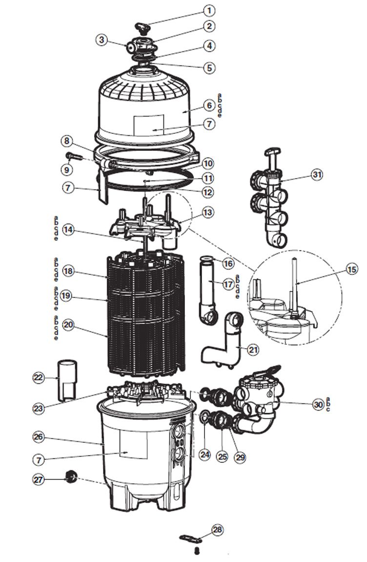 Hayward D.E. ProGrid Pool Filter | 24 sq. ft. | Requires Backwash Valve - Not Included | DE2420 Parts Schematic