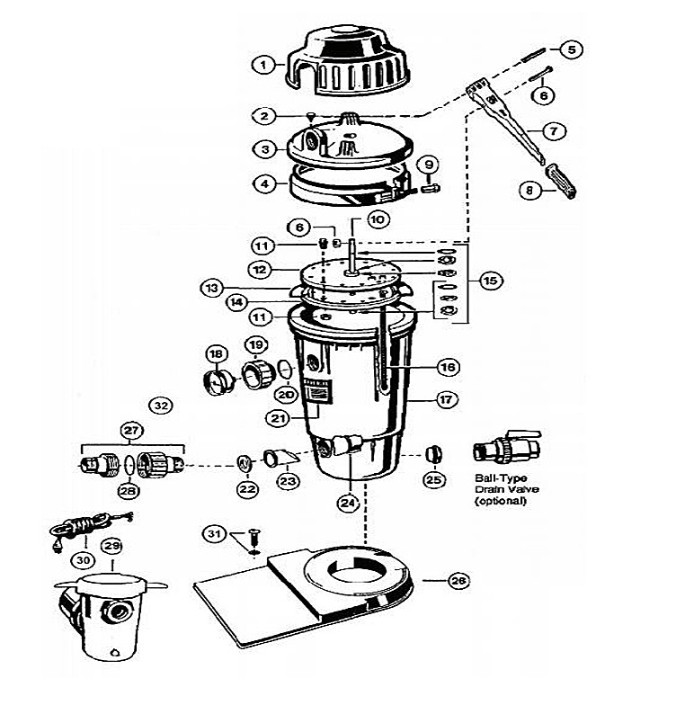 Hayward Perflex EC50 Series DE Filter System | 25 Sq. Ft. 1HP PowerFlo Matrix Pump | EC50C92S Parts Schematic