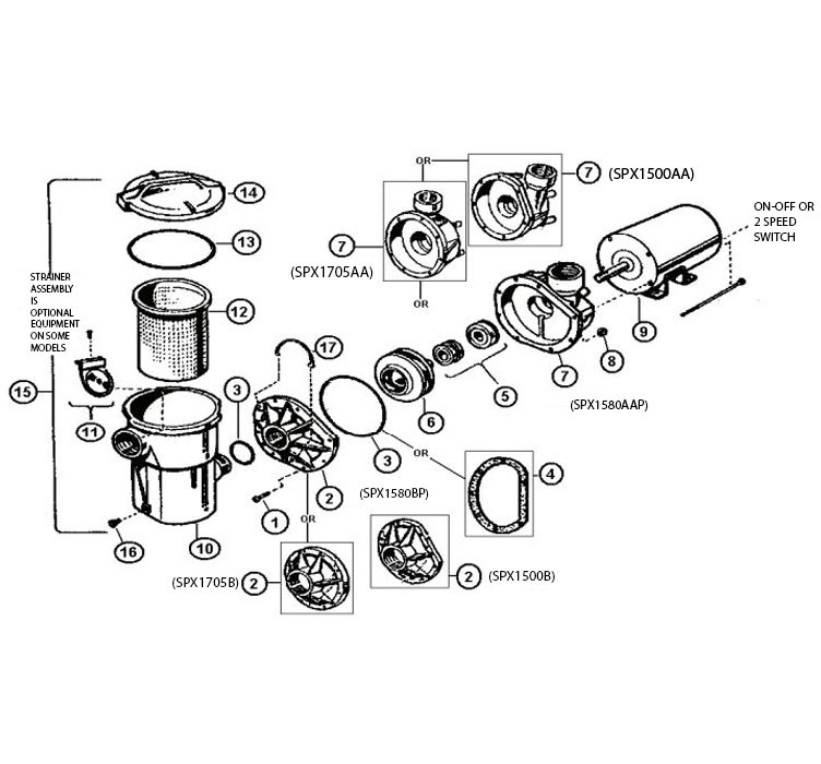 Hayward Power Flo II Above Ground Pool Pump | 115V 0.5HP | W3SP1750 Parts Schematic