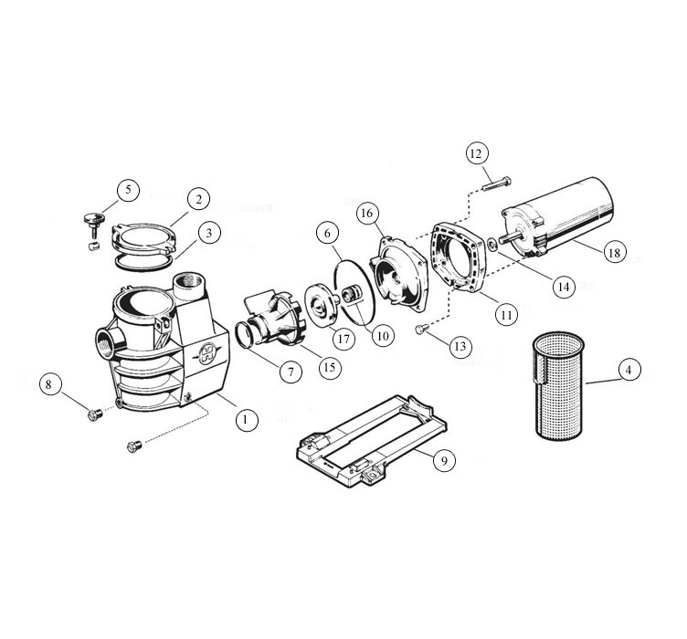 Hayward Max-Flo Medium Head Single Speed Pool Pump | 1HP Max Rated 115/230V | SP2807X10 Parts Schematic