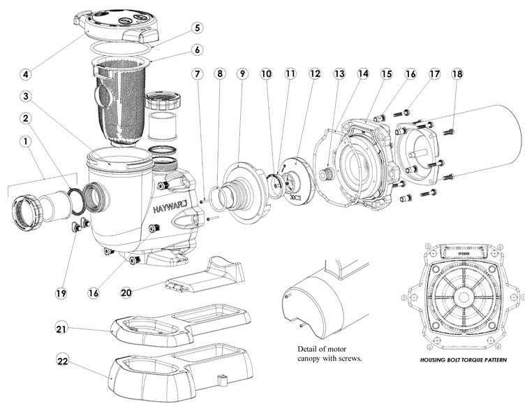 Hayward TriStar High Performance Energy Efficient Pump 1.0HP Full Rated | 115V 230V | SP3210EE Parts Schematic