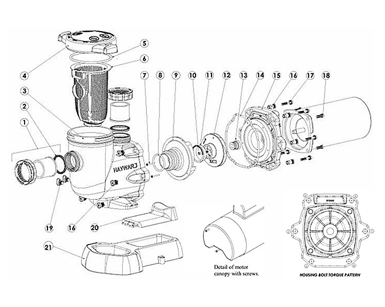 Hayward TriStar High Performance Energy Efficient Waterfall Pump | 75GPM  115V/208-230V | SP36075EE Parts Schematic
