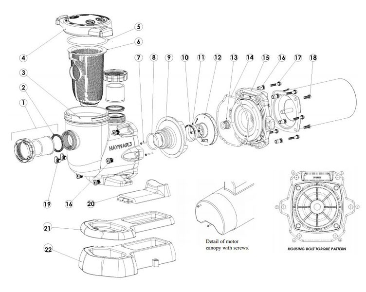 Hayward TriStar Single Speed Pool Pump | 1.5HP Max Rate 115/230V | W3SP3210X15 Parts Schematic