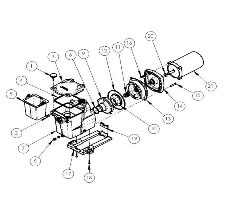 Hayward Super Pump 1HP 230V 50 Cycle | SP2607X1051 Parts Schematic