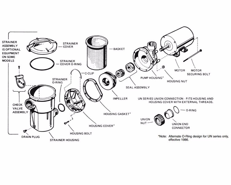 Hayward Power-Flo LX Above Ground Pool Pump | 40 GPM 115V | Cable Length 6ft | SP1540C Parts Schematic