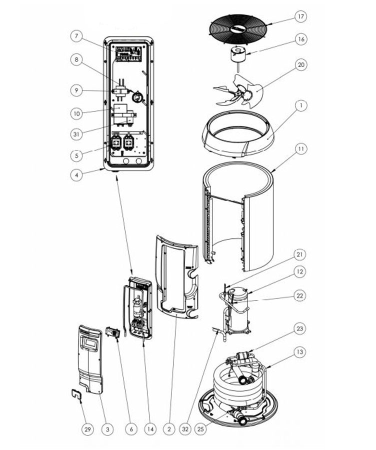 Hayward HeatPro Heat Pump 65K BTU | HP20654T Parts Schematic