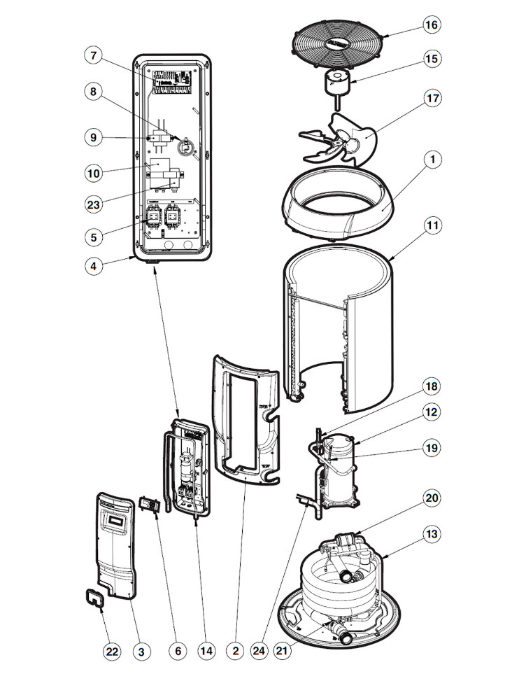 Hayward HeatPro Heat Pump | 110K BTU | Round Platform | HP21104T Parts Schematic