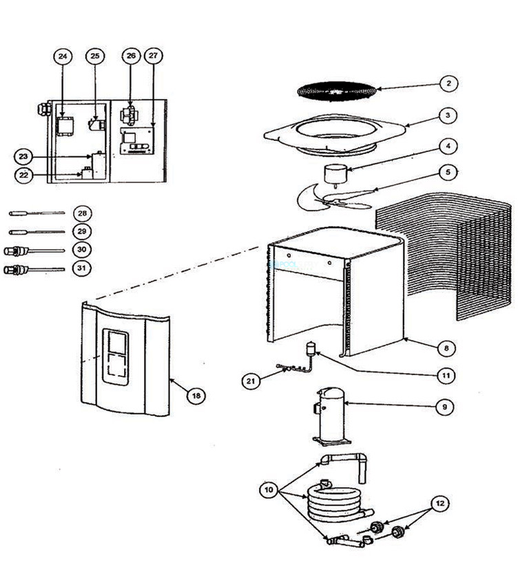 Hayward HeatPro Above Ground Round Heat Pump 50kBTU | HP50TA Parts Schematic