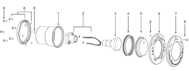 Jandy White Pool Light for Inground Spas with Stainless Steel Facering | 100W 120V 30 ft Cord | WSHV100WS30 Parts Schematic