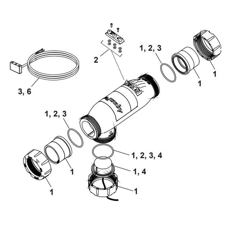 Jandy AquaPure PureLink 3-Port 7-Blade Replacement Salt Cell Kit | 12,000 Gallons | PLC700 Parts Schematic