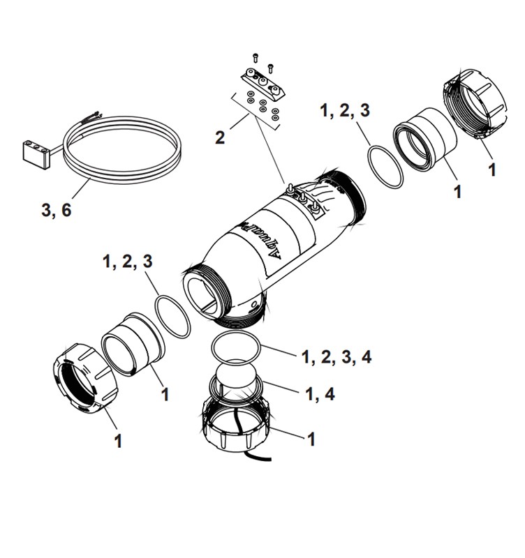 Jandy AquaPure PureLink 3-Port 14-Blade Replacement Salt Cell Kit | 40,000 Gallons | PLC1400 Parts Schematic