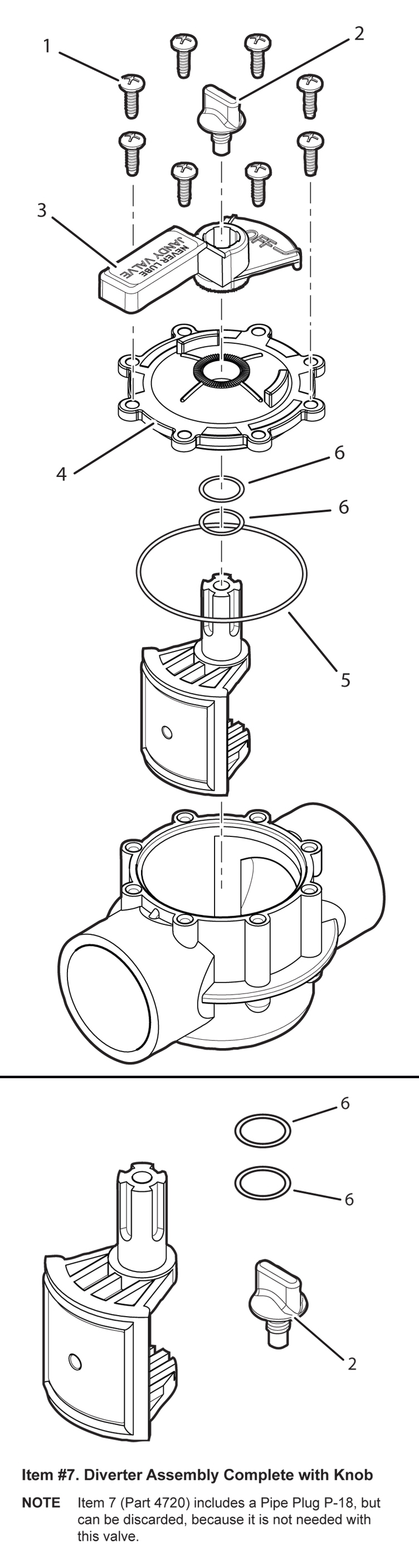 Jandy Pro Series Neverlube 1.5"x2  Positive Seal 2-Port Valve | 4724 Parts Schematic